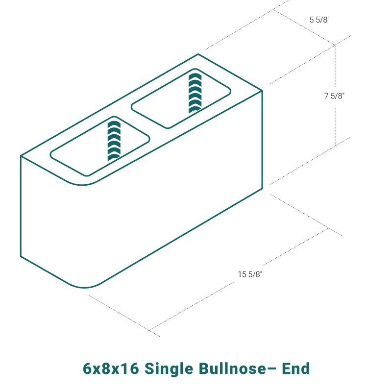 6 x 8 x 16 Single Bullnose - End